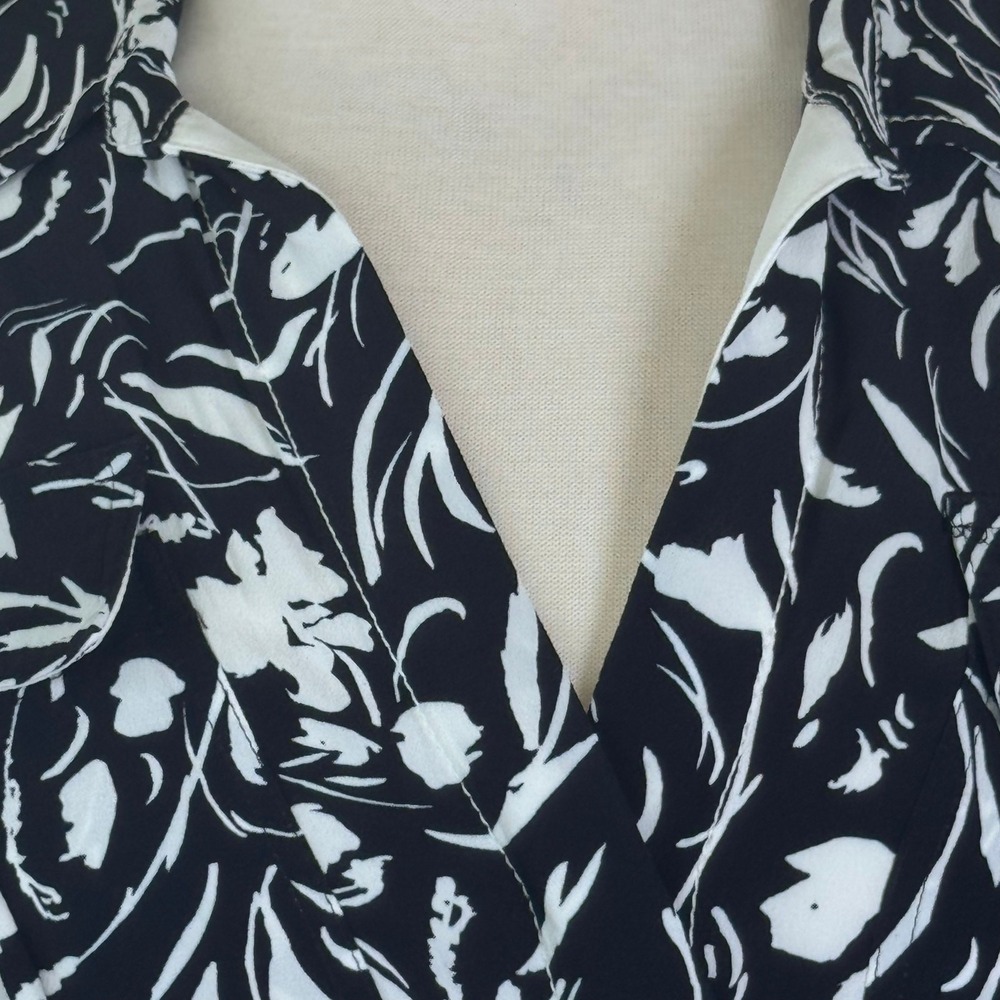 New Proenza Schouler Crepe De Chine Black White Floral Wrap Midi Dress Sz 6 - Picture 3 of 16